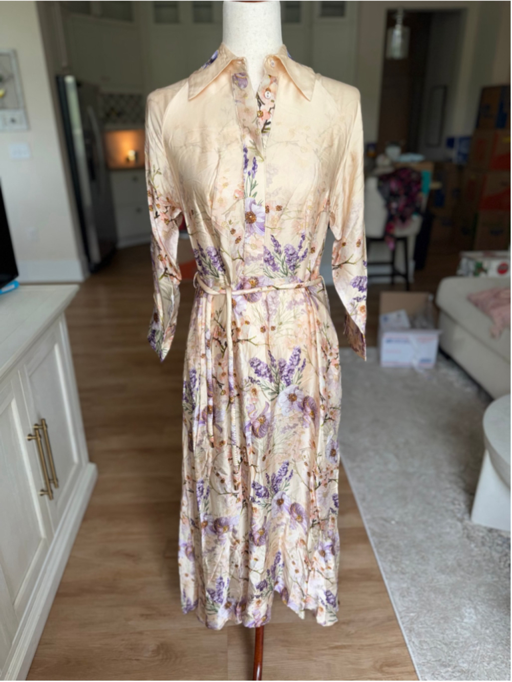 Women's Dream Catcher Floral Maxi Dress, Size 38, Beige and Purple
